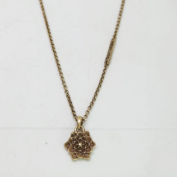 Lucky Brand Dainty Lotus Flower Gold Tone "Healing" Adjustable Necklace Floral - Picture 1 of 5